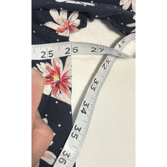 Tommy Hilfiger Womens 1X Button Down Blouse Navy Blue Floral Roll Tab Cotton - Picture 13 of 14